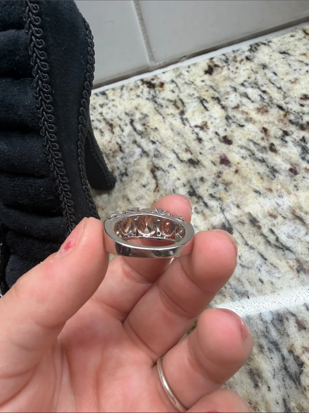 925 Silver and Orange Gem Stone Ring Size 8